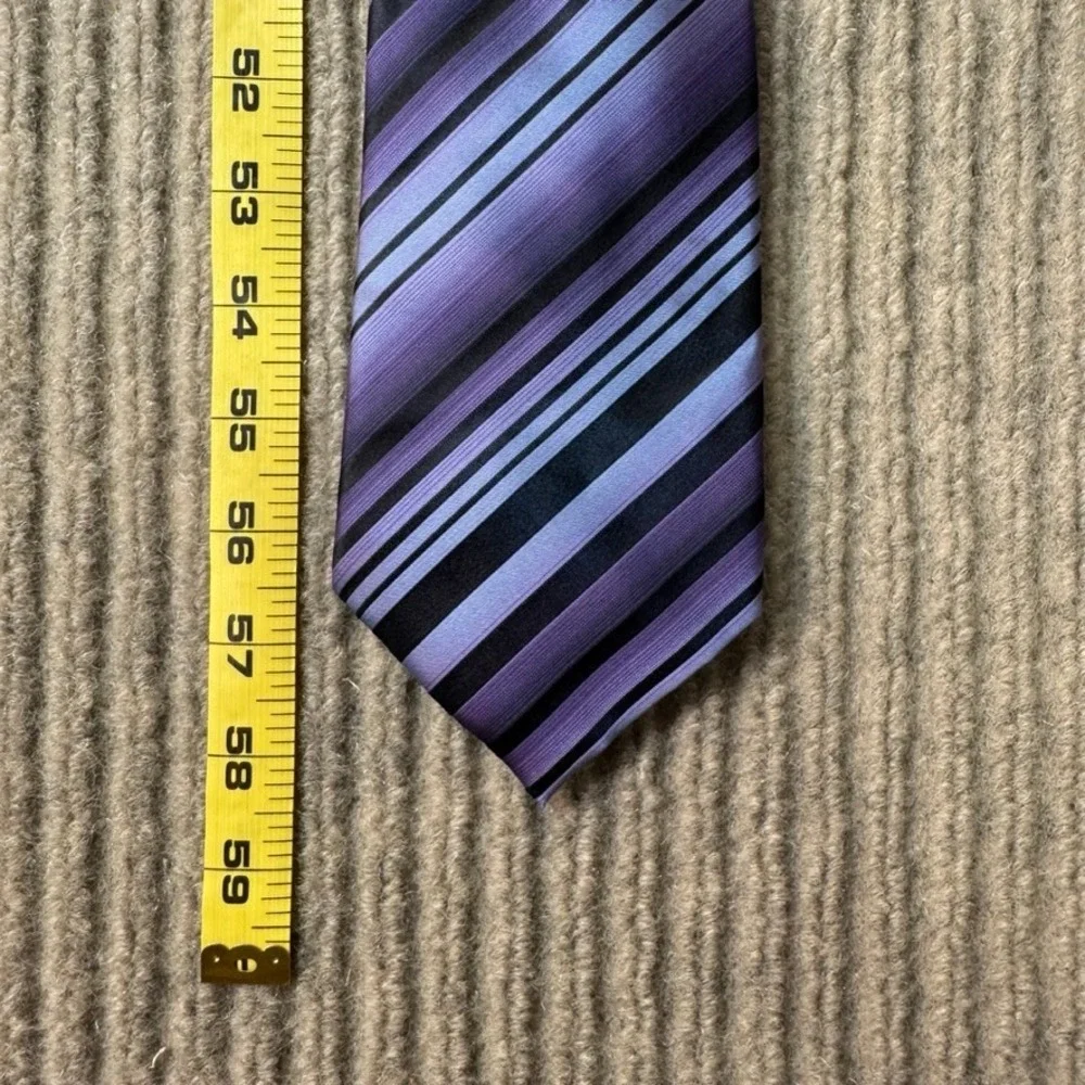 Van Heusen Mens Purple Black Striped Silk Necktie Stain Resistant Handmade Tie